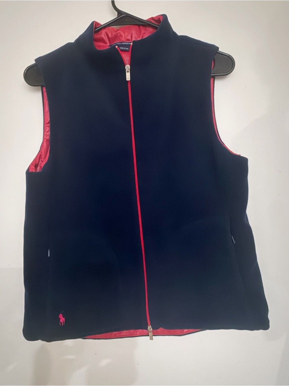 Ralph Lauren Navy Fleece Vest with Pink Trim for Kids